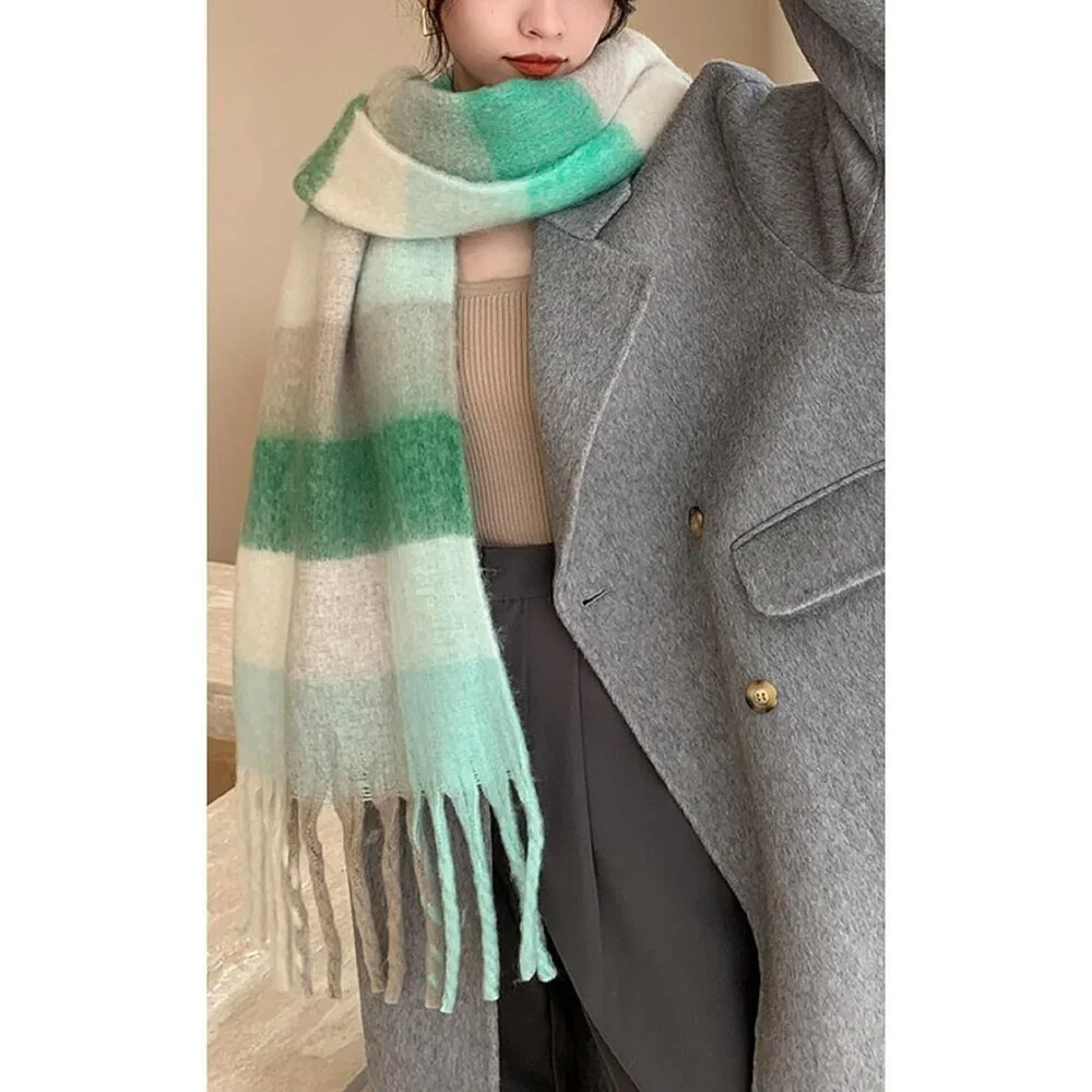 Women's Green Dark Green Winter Warm Long Shawl Cold Weather Thick Blanket Scarf
